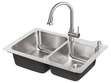 American Standard Montvale® 33 x 22-Inch Stainless Steel Double-Bowl Kitchen Sink Kit Online Sale